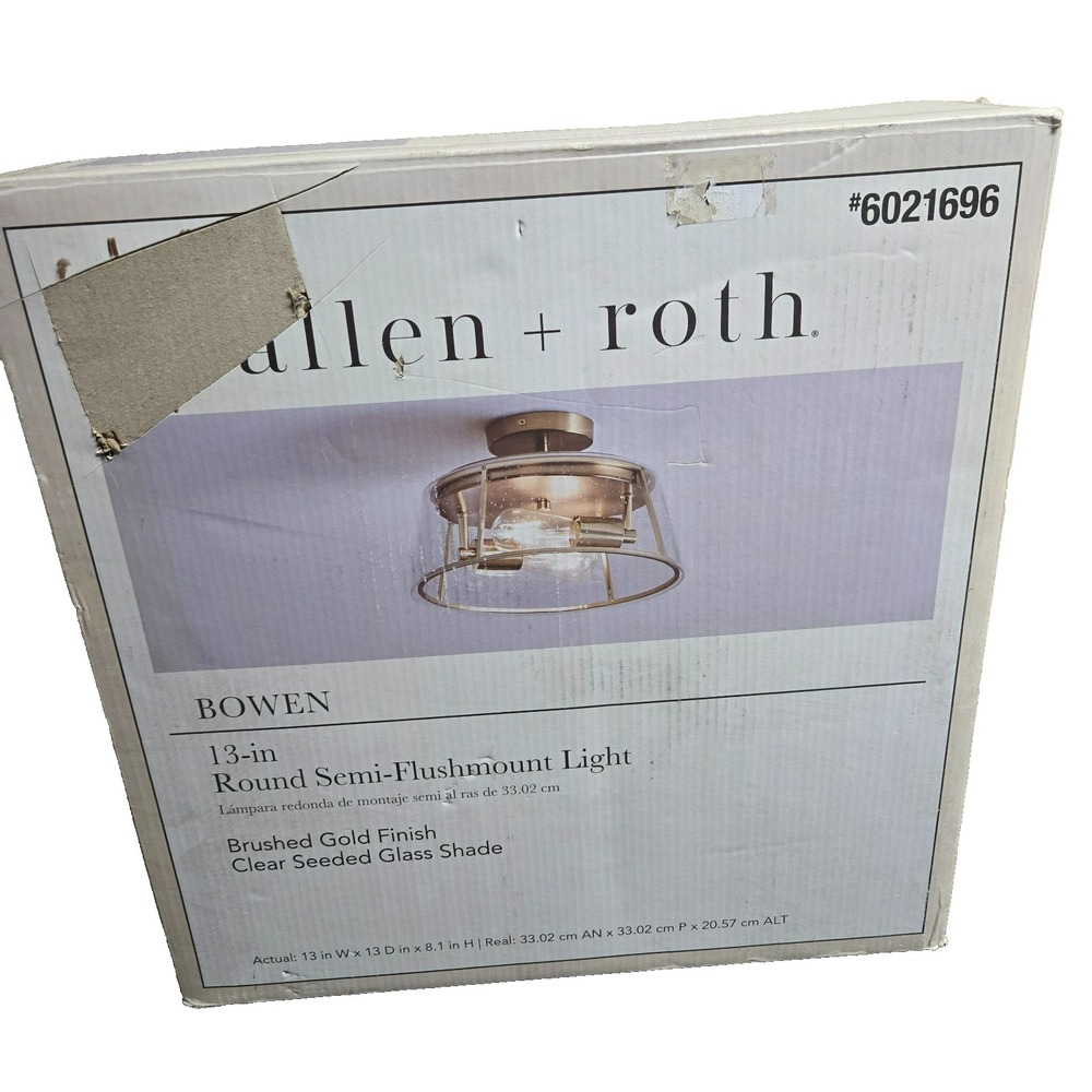 allen + roth Bowen 13" Semi-Flushmount Light Brushed Gold #6021696 Broken Glass